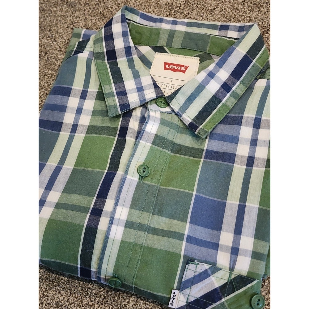 Levi's Mens Shirt, Size S, Green Plaid, Button Down, Short Sleeve, Cotton - Picture 7 of 7